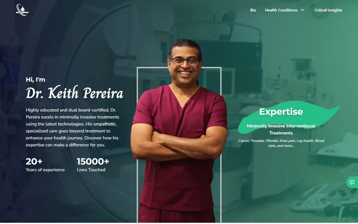 Dr. Keith Pereira website homepage built by Zunderdog