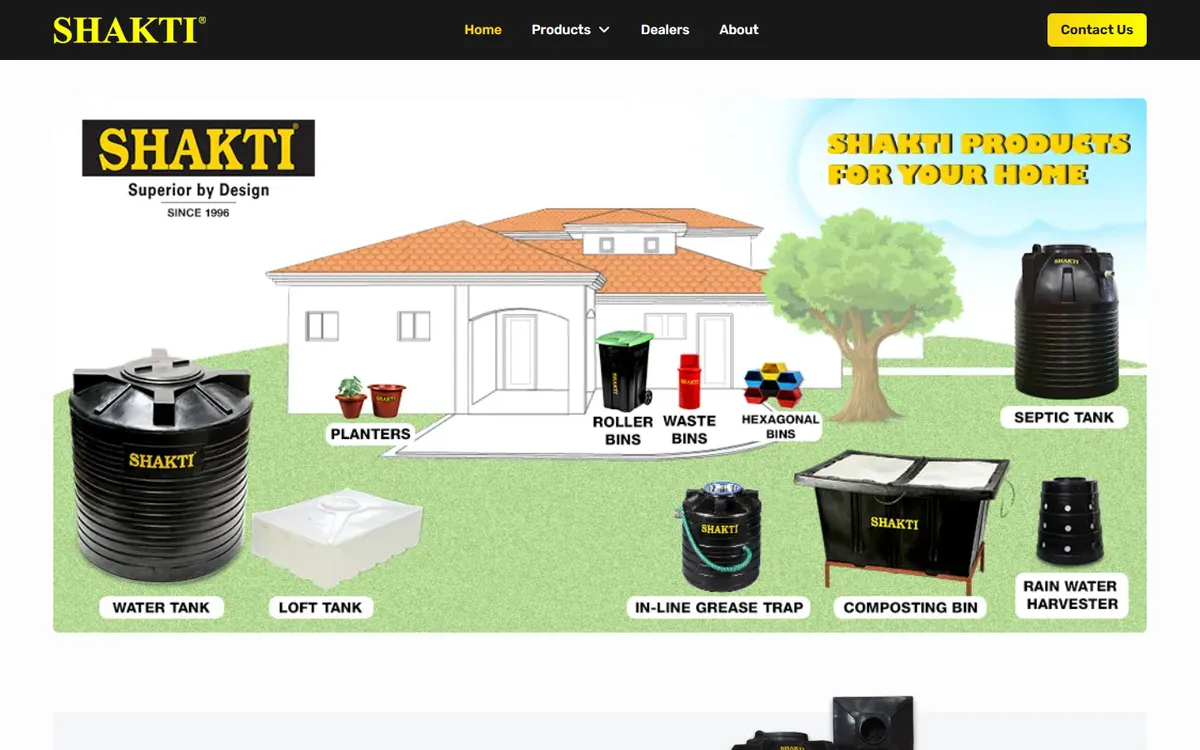 Shakti Tanks website homepage built by Zunderdog